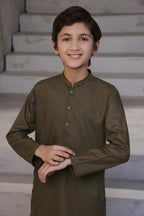 Brown Self Kids Kurta Shalwar by Al Deebaj