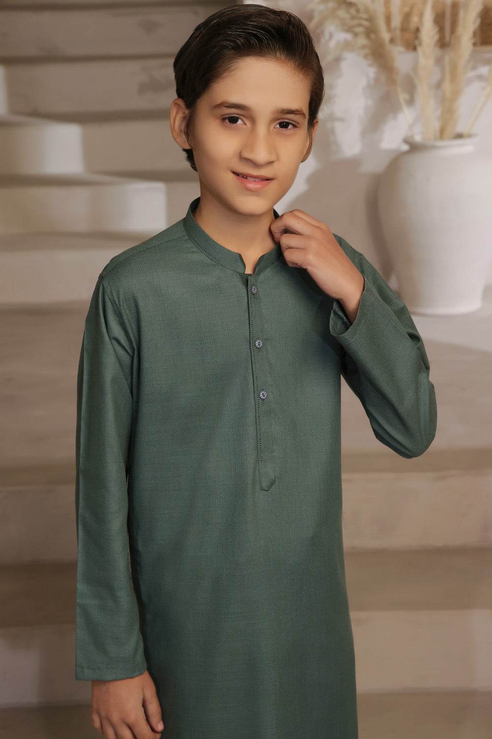 Green Self Kids Kurta Shalwar by Al Deebaj