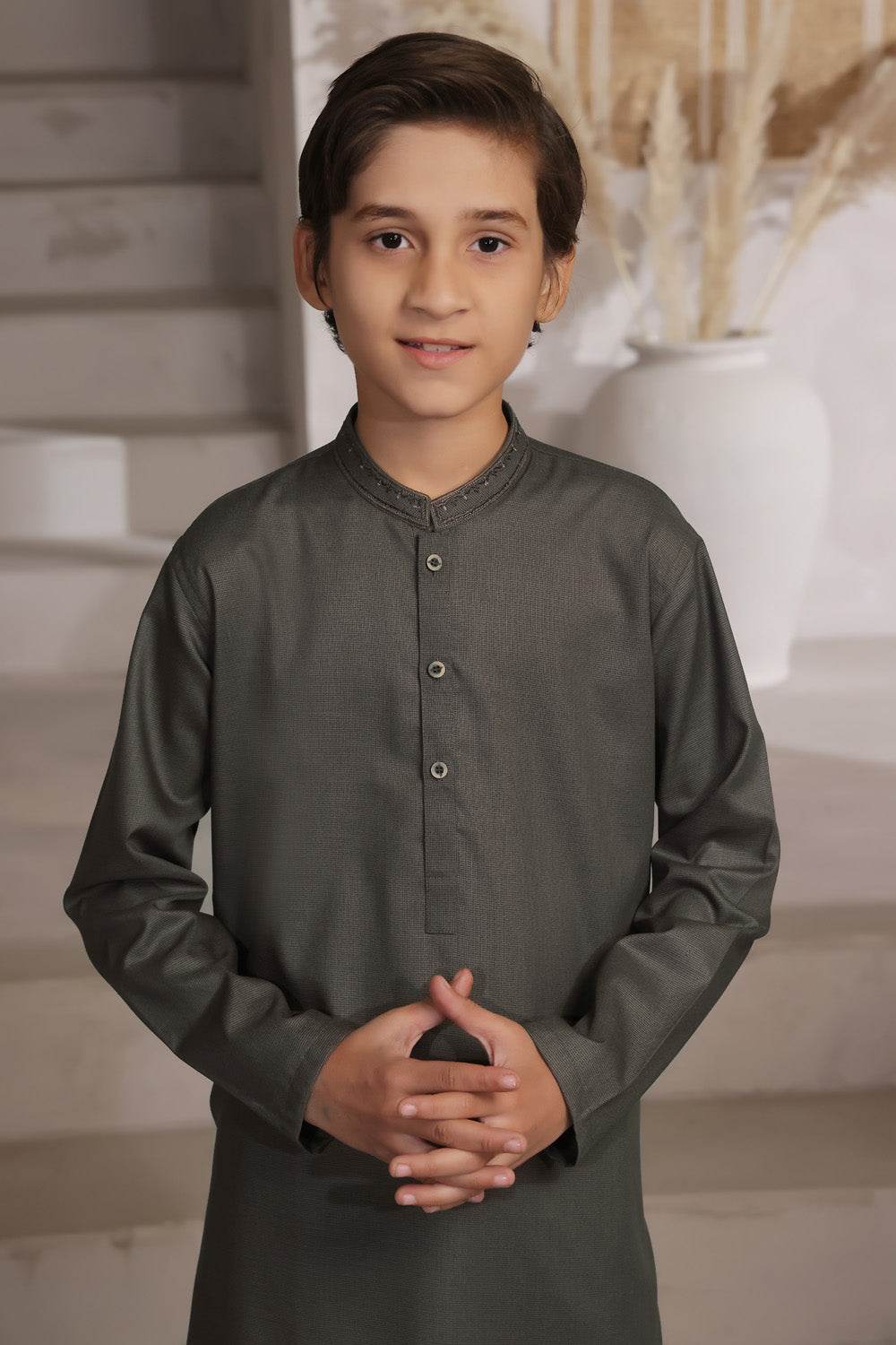 D.Brown Embroidered Kids Kurta Shalwar by Al Deebaj, photo 3