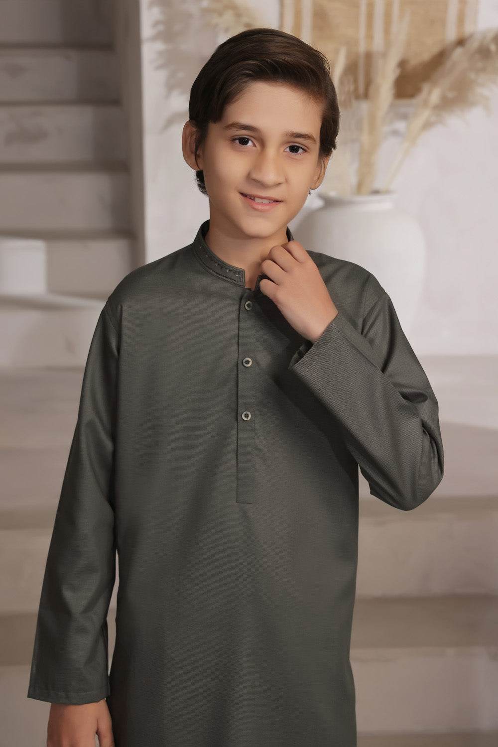 D.Brown Embroidered Kids Kurta Shalwar by Al Deebaj, photo 2