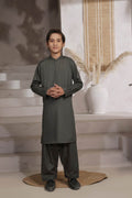 D.Brown Embroidered Kids Kurta Shalwar by Al Deebaj