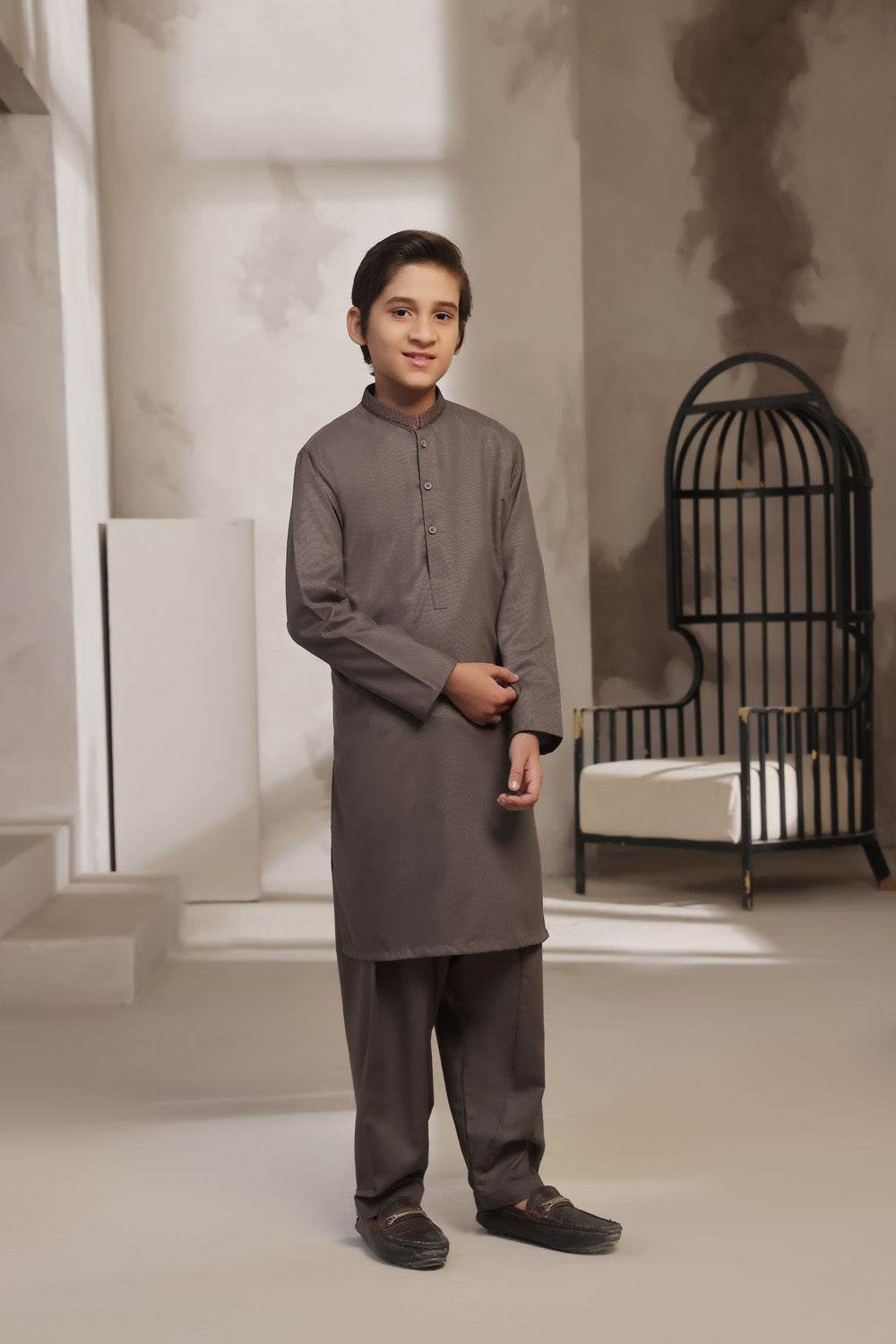 Copper Embroidered Kids Kurta Shalwar by Al Deebaj