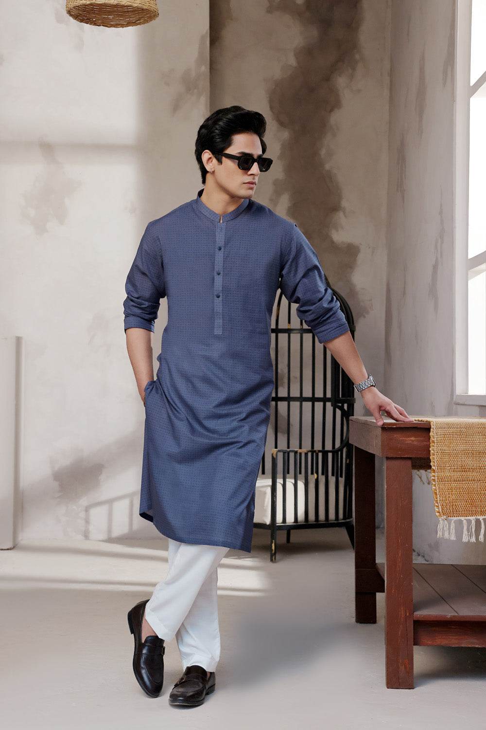 Blue Printed Kurta by Al Deebaj, photo 3