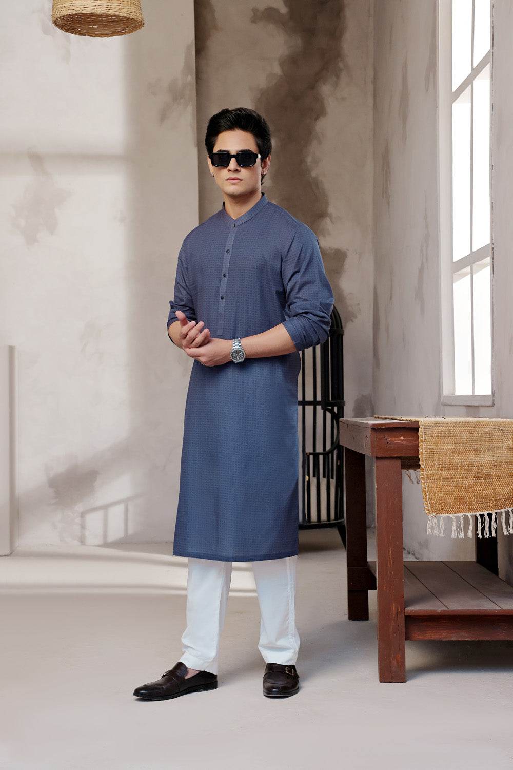 Blue Printed Kurta by Al Deebaj, photo 4