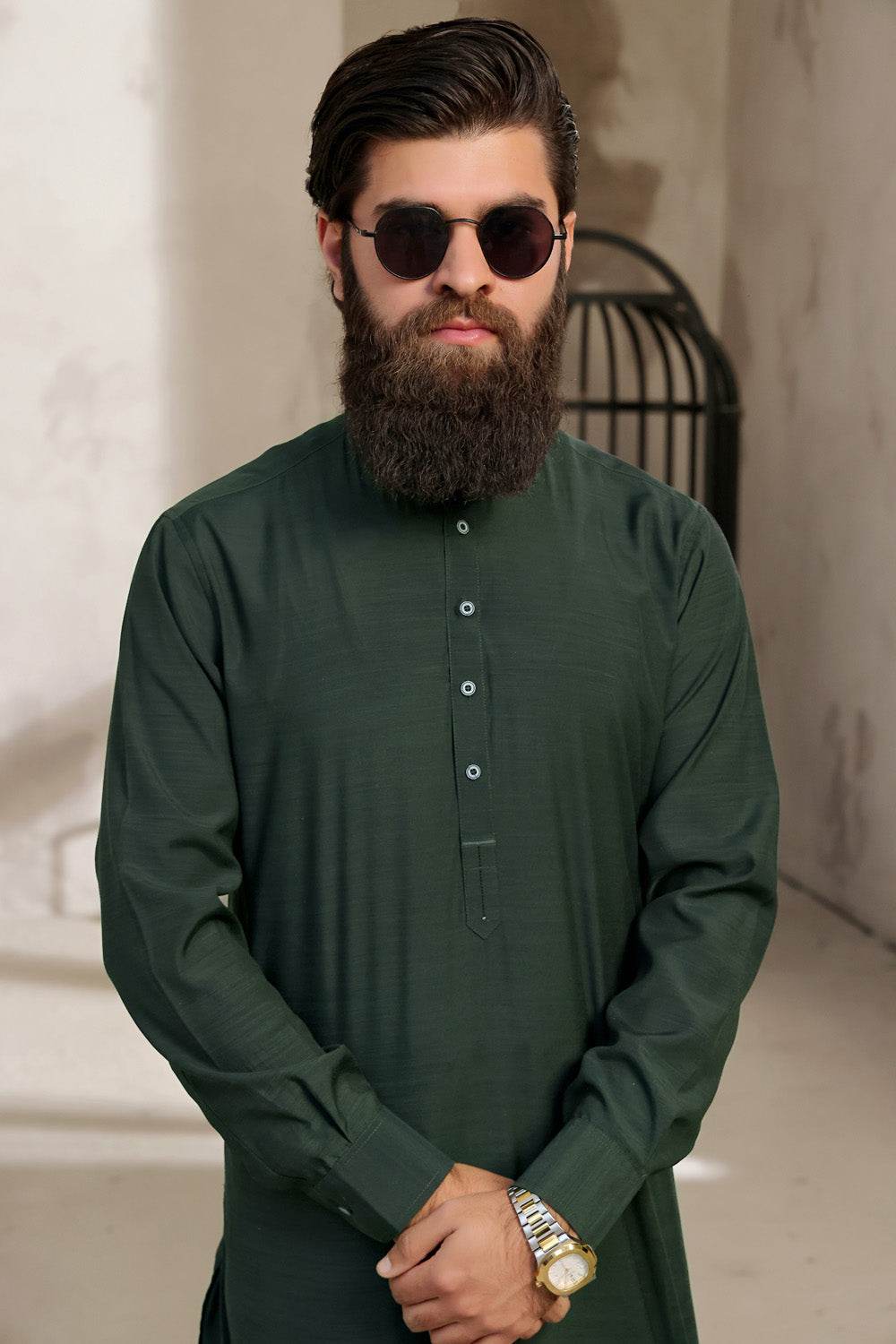 Bottle Green Kurta Shalwar by Al Deebaj
