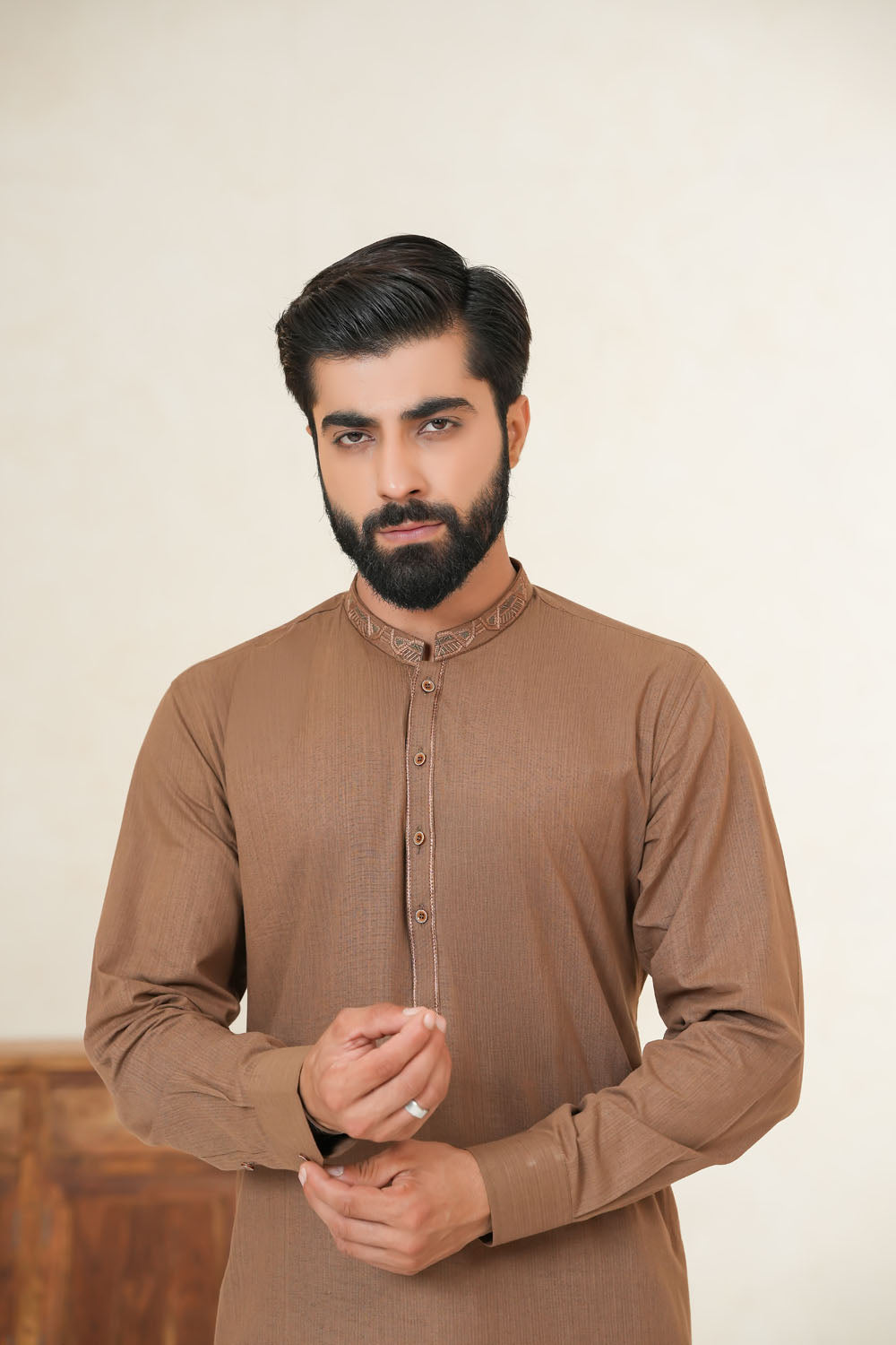 Brown Embroidered Kurta Shalwar by Al Deebaj, photo 2