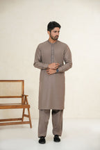 Brown Embroidered Kurta Shalwar by Al Deebaj