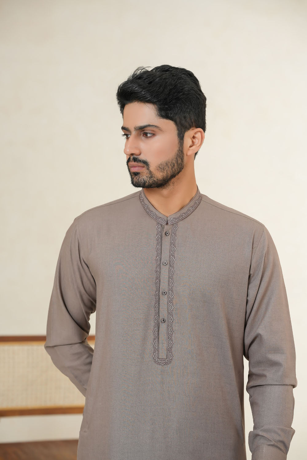 Brown Embroidered Kurta Shalwar by Al Deebaj, photo 2