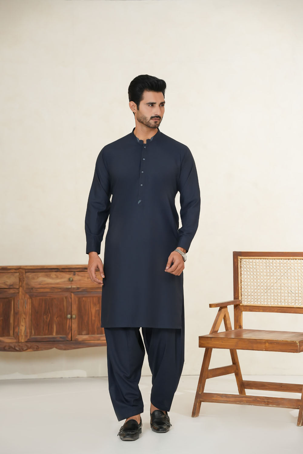 Navy Blue Design Kurta Shalwar by Al Deebaj, photo 4