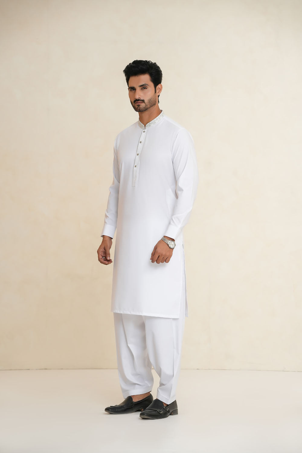 White Embroidered Kurta Shalwar by Al Deebaj, photo 3