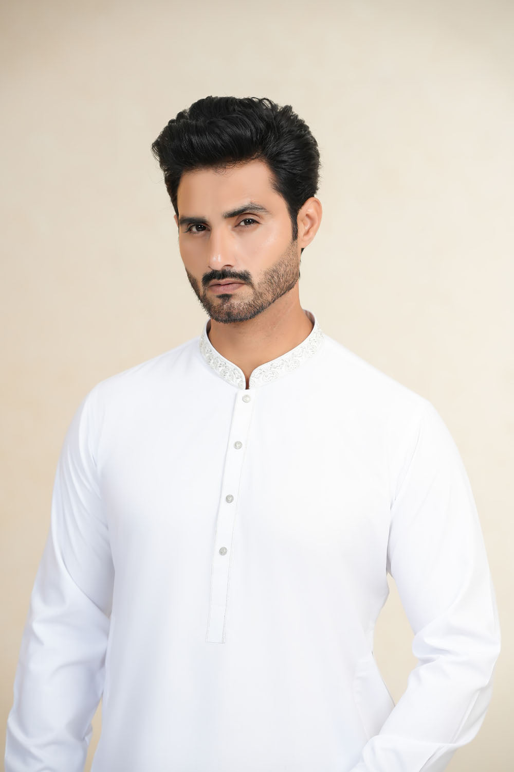 White Embroidered Kurta Shalwar by Al Deebaj
