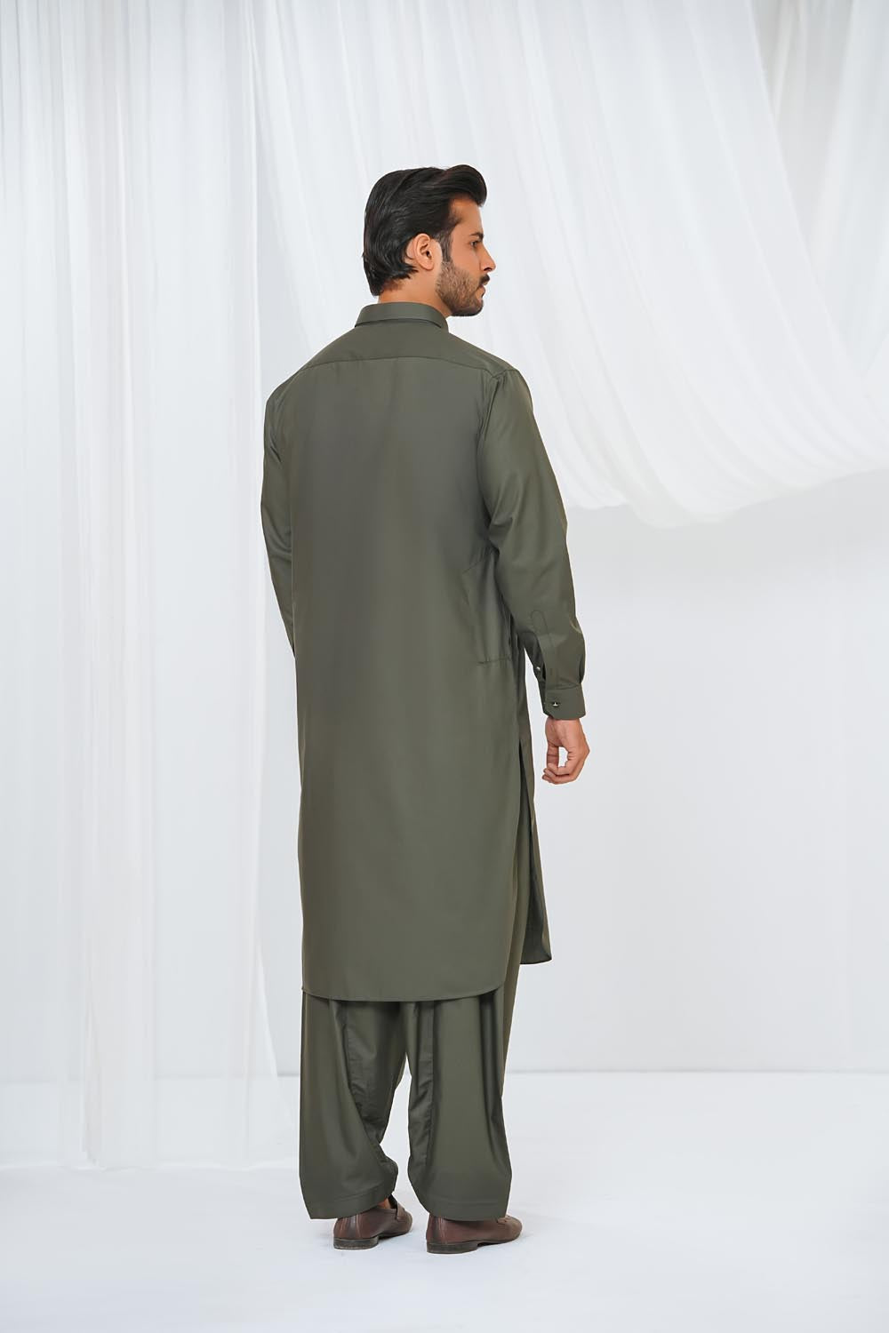 Green Plain Kurta Shalwar by Al Deebaj, photo 5