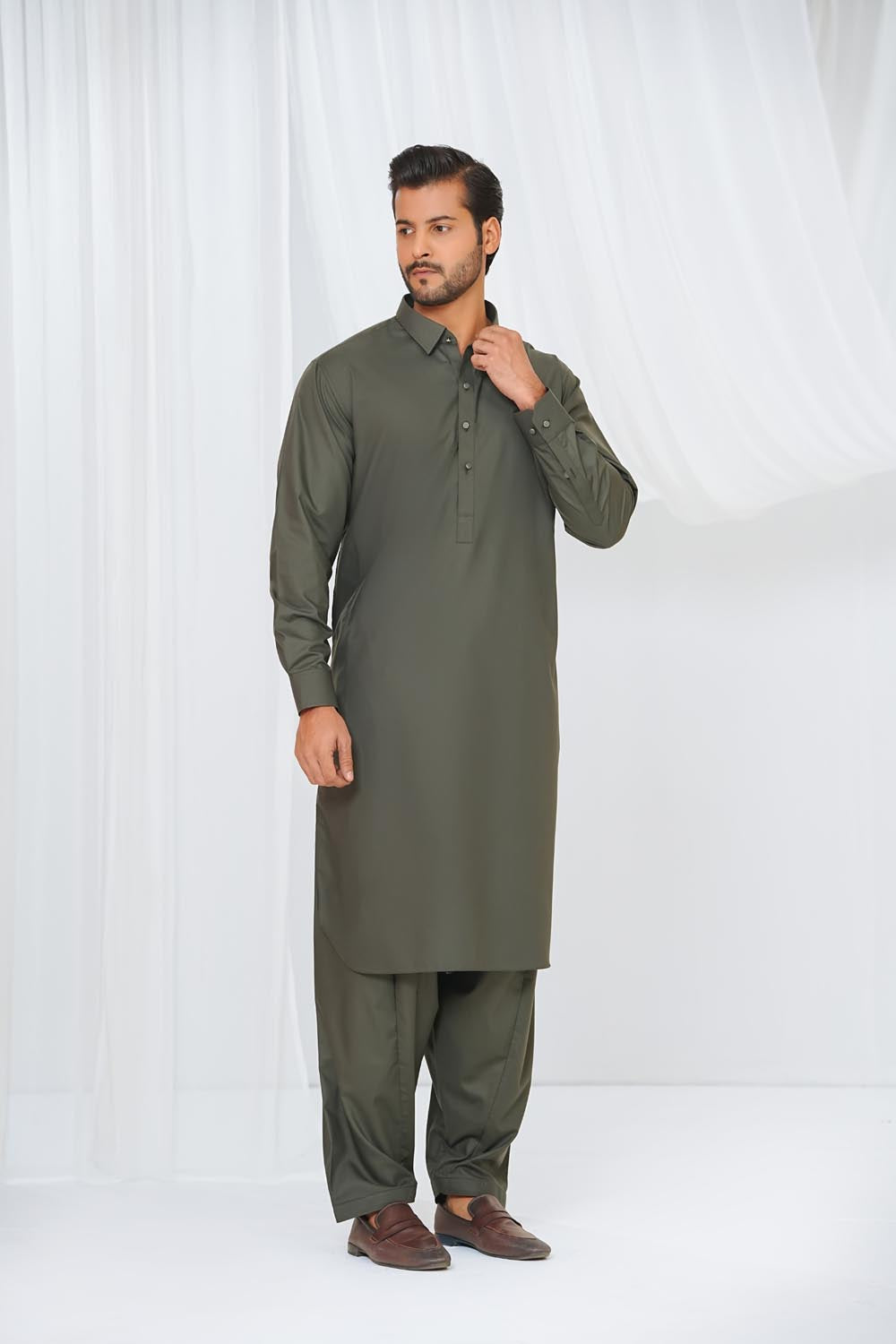 Green Plain Kurta Shalwar by Al Deebaj