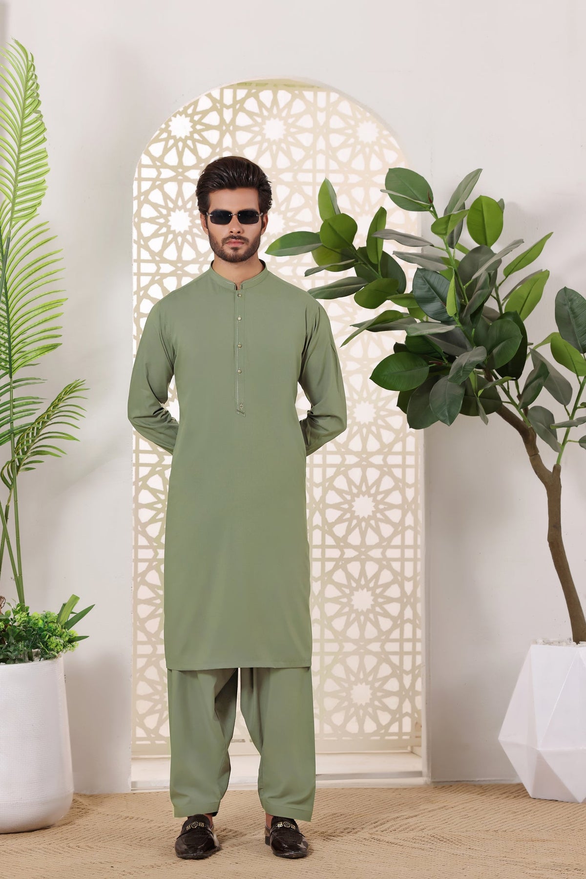 Green Kurta Shalwar by Al Deebaj
