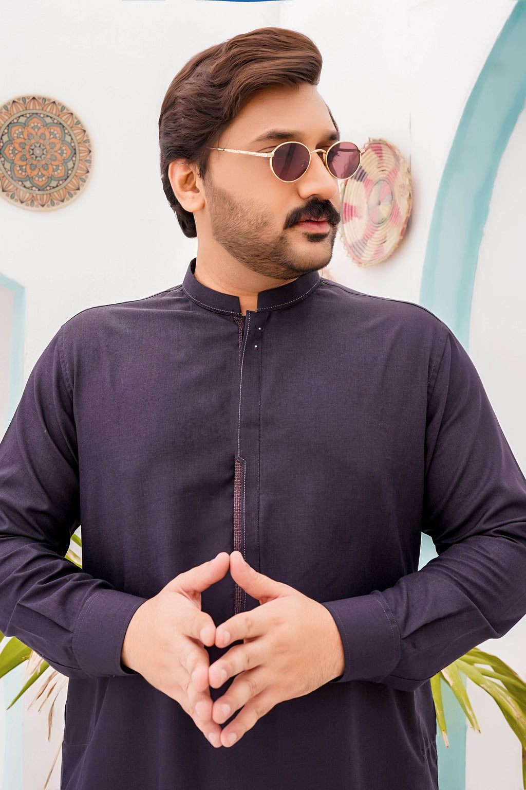 Purple Self Kurta Shalwar by Al Deebaj