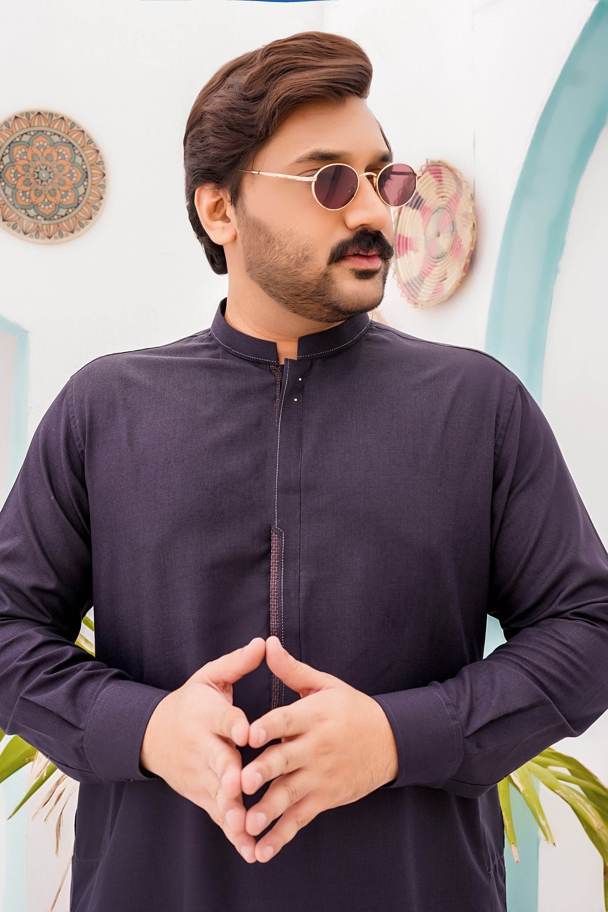 Purple Self Kurta Shalwar by Al Deebaj