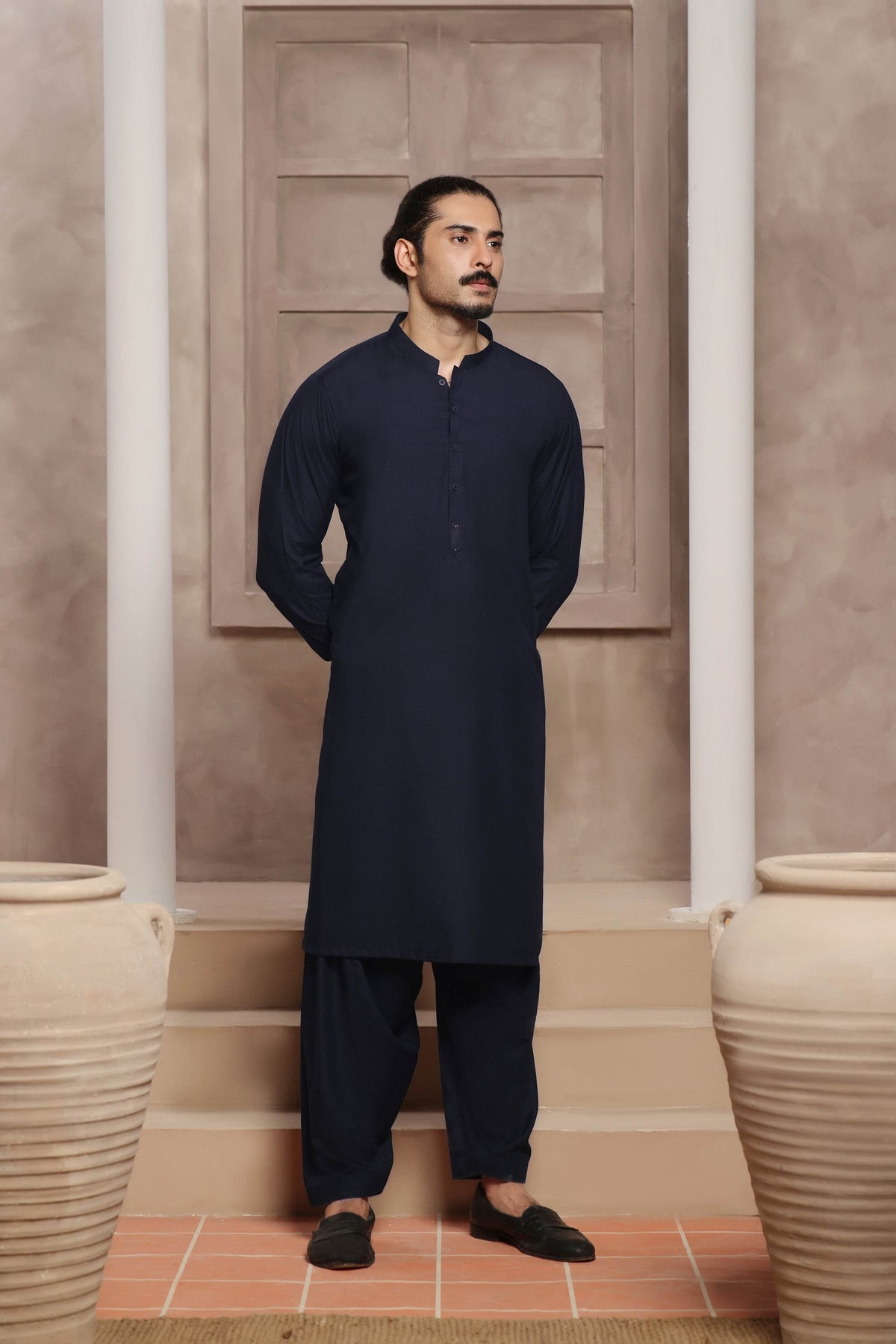 Navy Self Kurta Shalwar by Al Deebaj