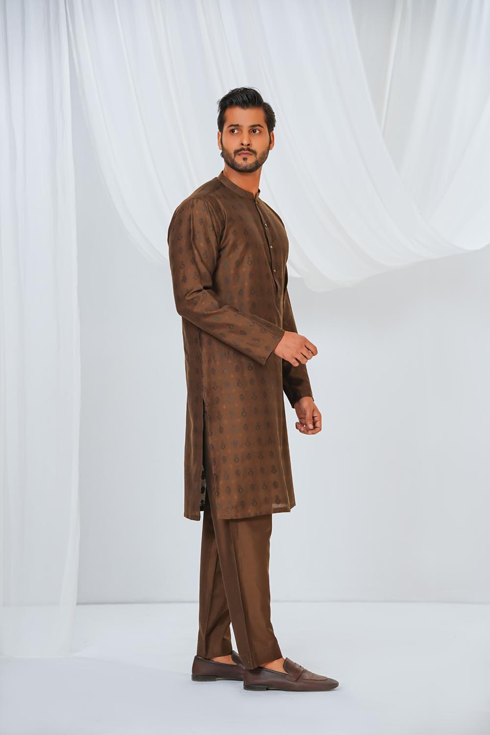 Brown Plain Kurta Pajama by Al Deebaj, photo 4