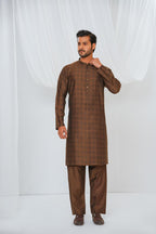 Brown Plain Kurta Pajama by Al Deebaj