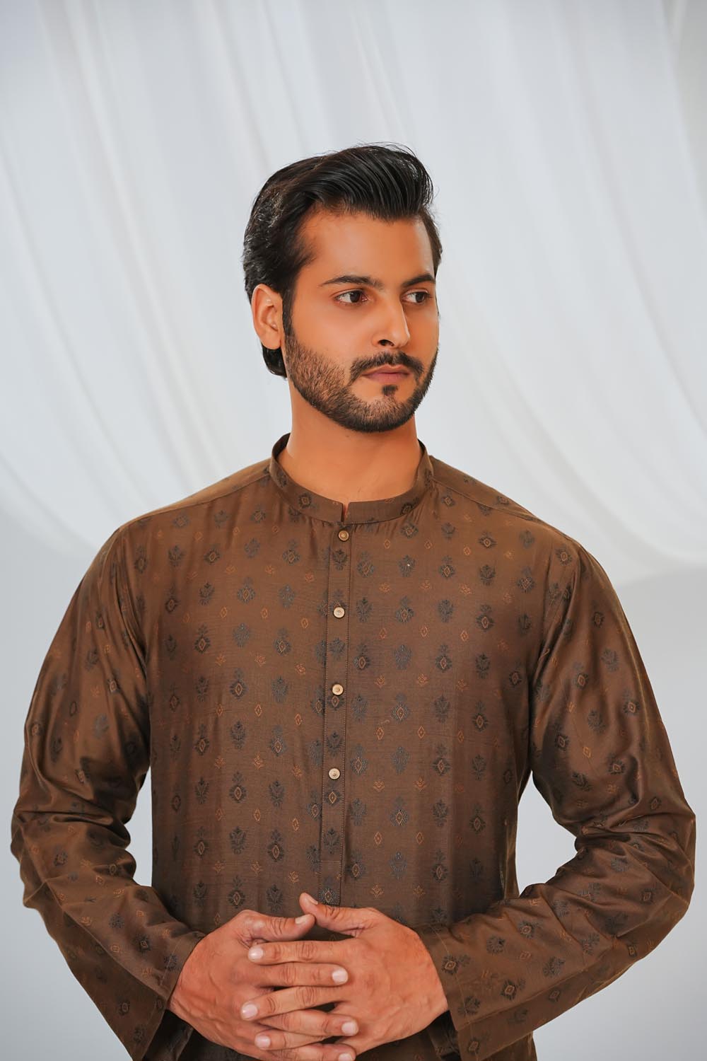 Mustard Plain Kurta Pajama by Al Deebaj, photo 4