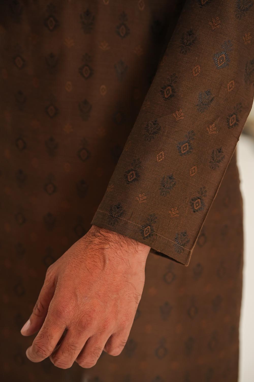 Brown Plain Kurta Pajama by Al Deebaj, photo 3