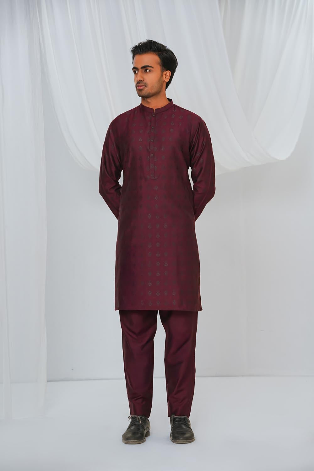 Maroon Plain Kurta Pajama by Al Deebaj