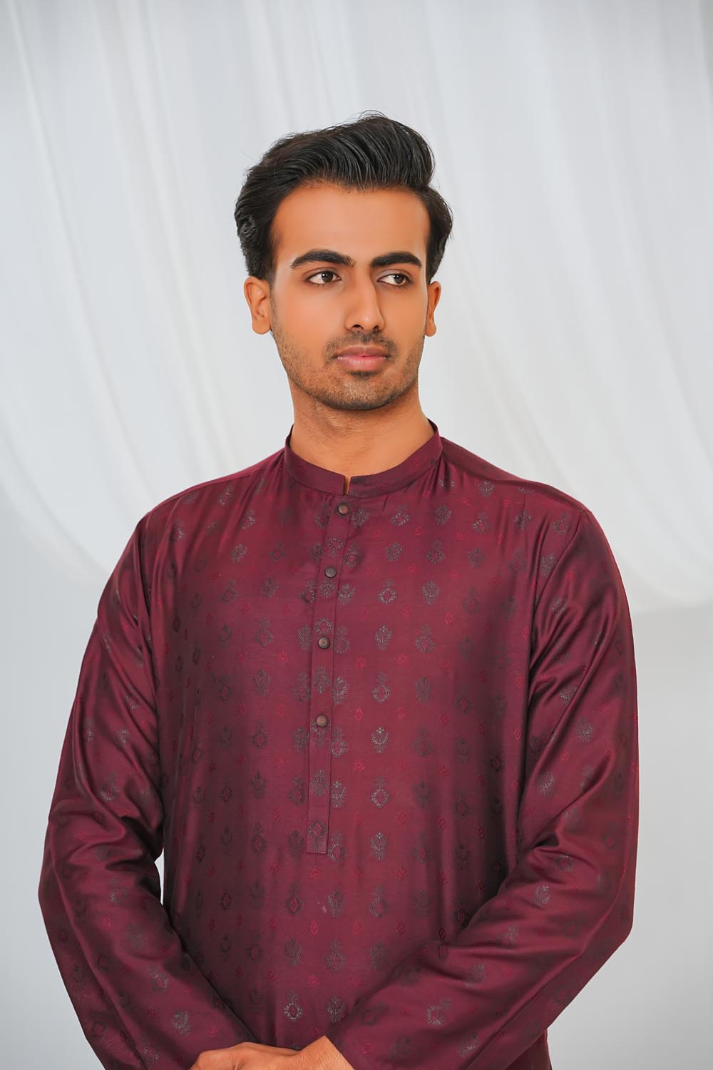 Maroon Plain Kurta Pajama by Al Deebaj, photo 2