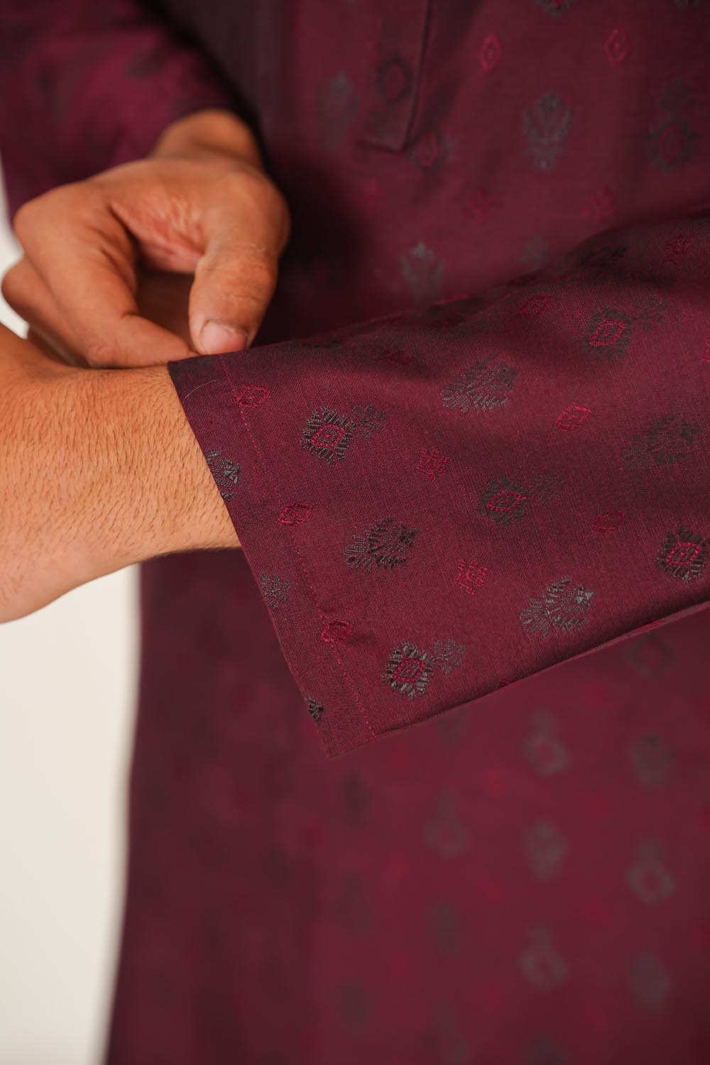 Maroon Plain Kurta Pajama by Al Deebaj, photo 4