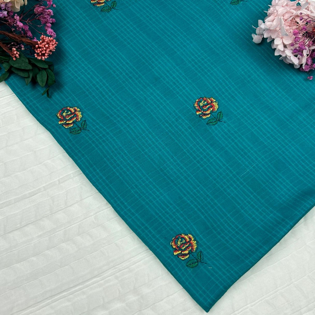 Embroidered Lawn – Sea Green (PMELF69), embroidered lawn fabric by the meter