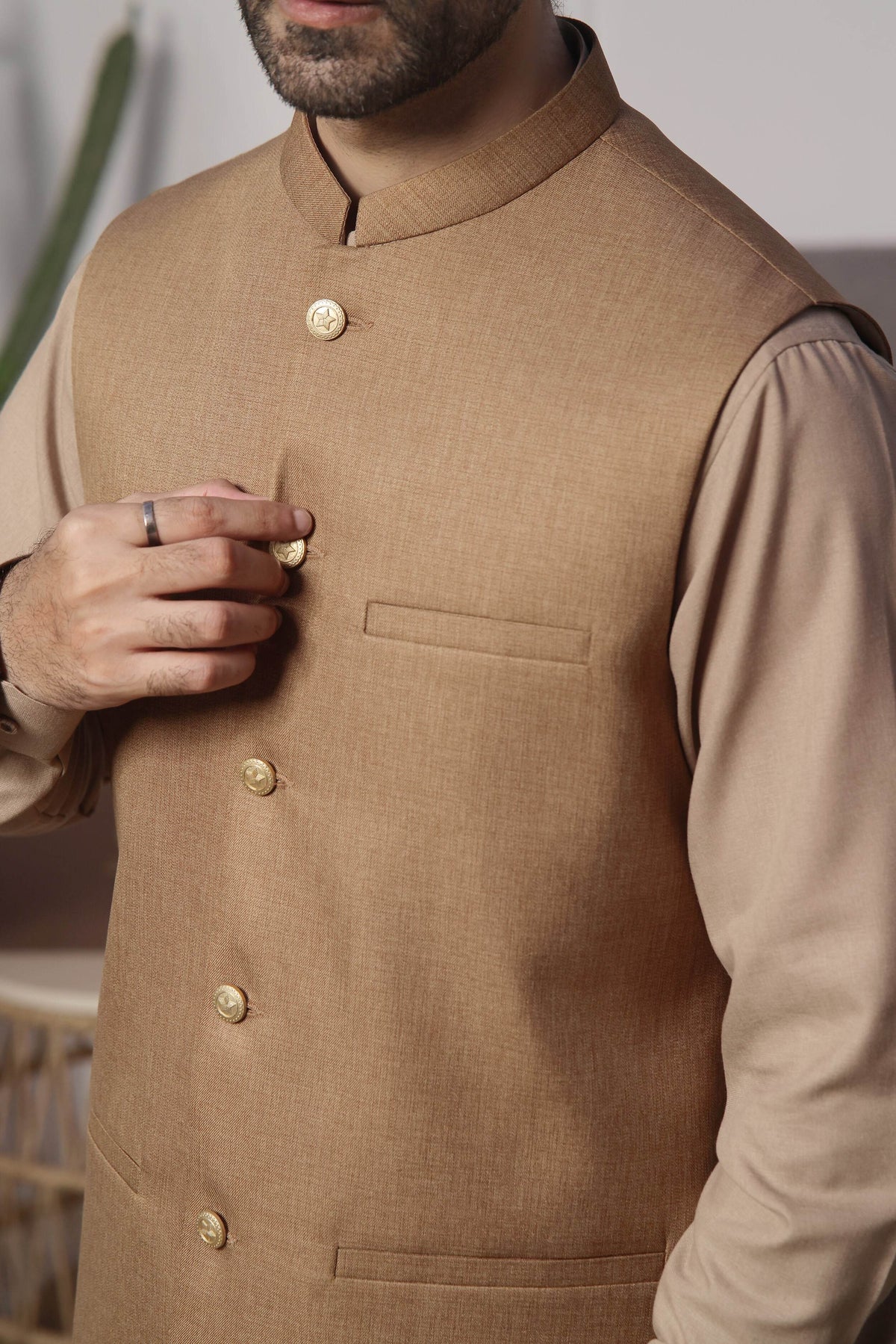 Fawn Self Waistcoat by Al Deebaj, photo 2
