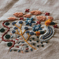 Off White lawn fabric in Folk Garden embroidered – close-up