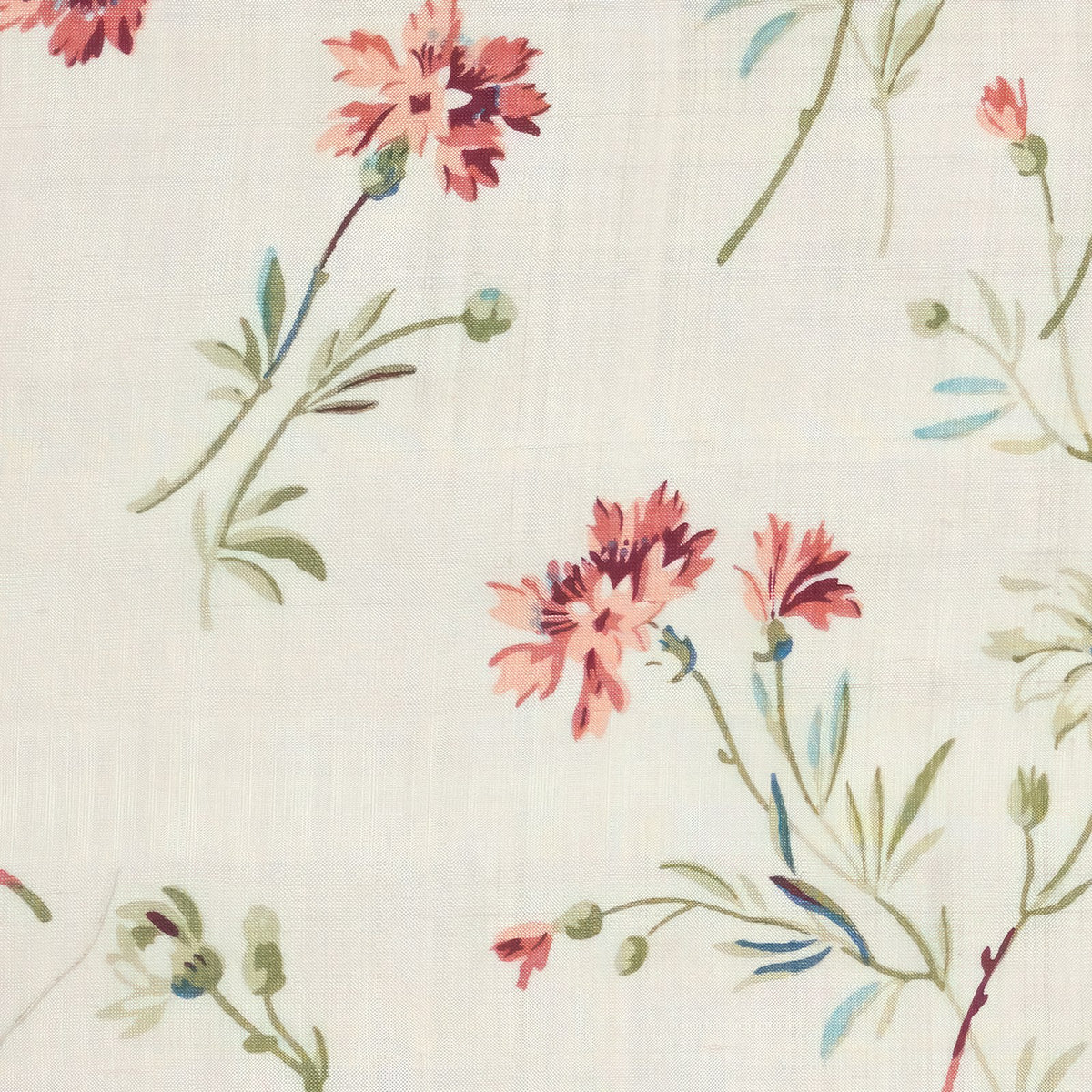 White lawn fabric in Wildflower Sprig digital print – close-up