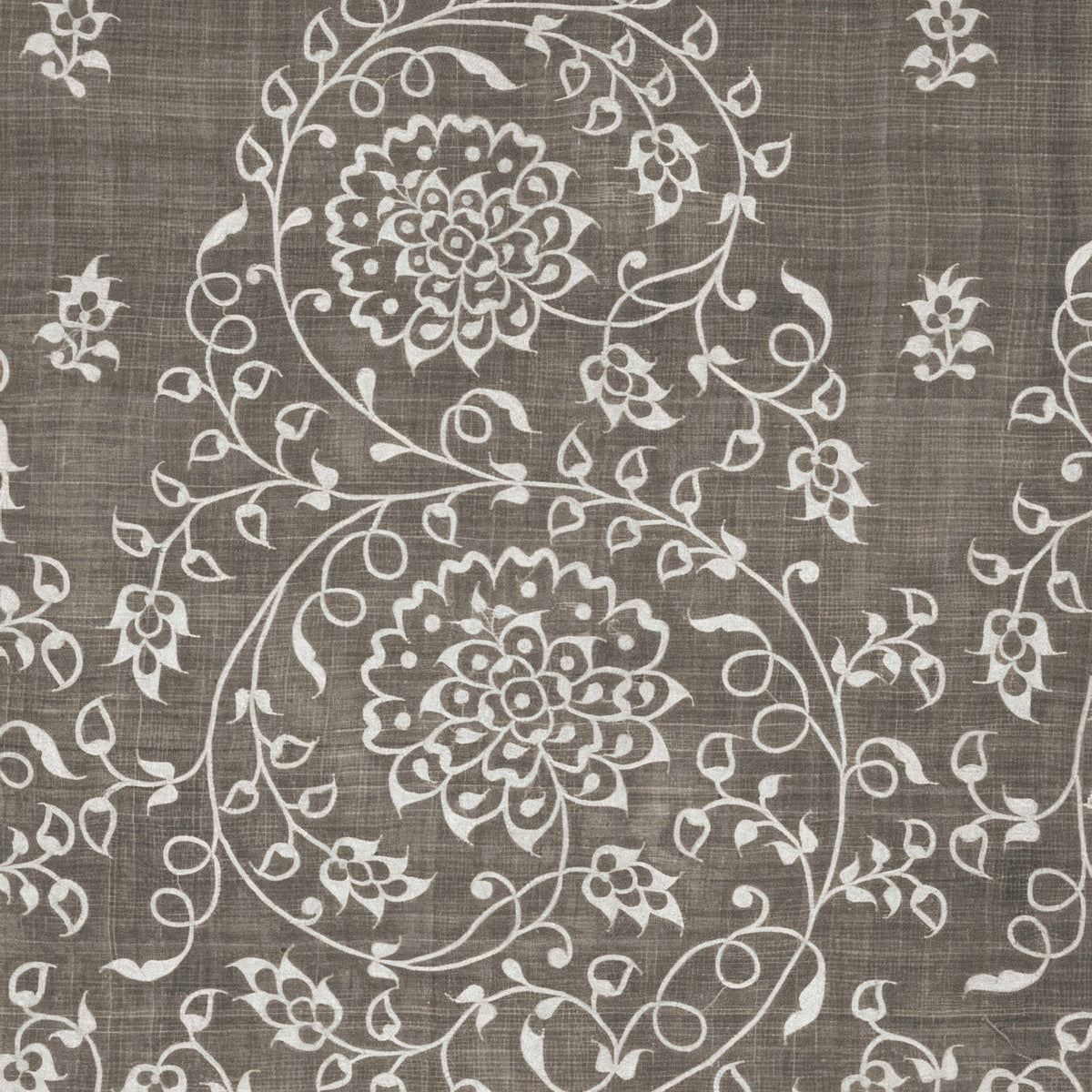 Grey lawn fabric in Mughal Jaal block print – close-up