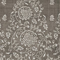 Grey linen fabric in Paisley Vine block print – close-up