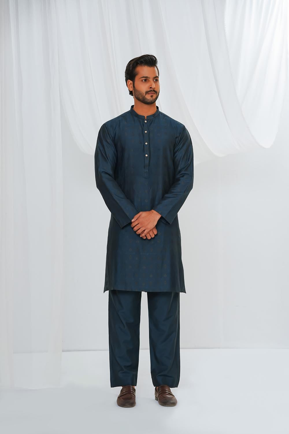 Peacock Plain Kurta Pajama by Al Deebaj