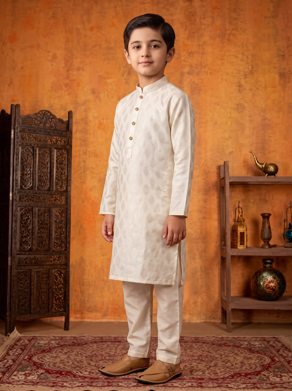 Kids Cream Kurta Pajama by Al Deebaj, photo 4