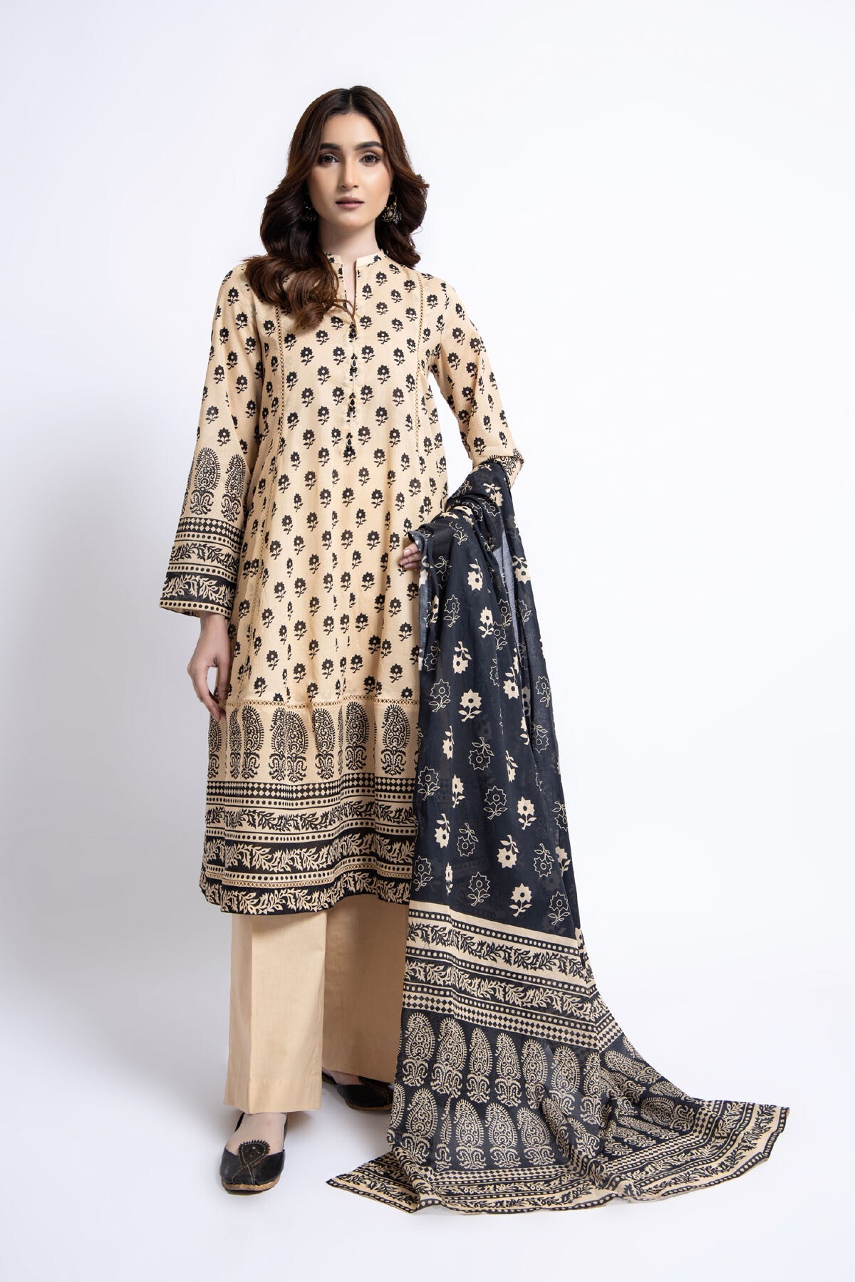 Printed Black Lawn 3-Piece Unstitched Suit by The Fabric Store